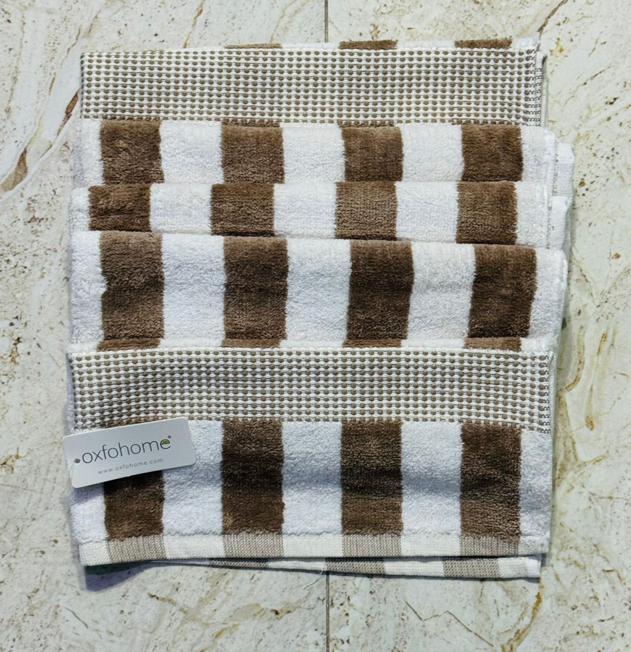 Oxfo-home Cotton Towel- white-Brown 27*54 Large Size